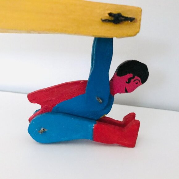Vintage Handmade Wooden Flip Toy Artisan Folk Art Superhero Character Toy - Picture 8 of 11